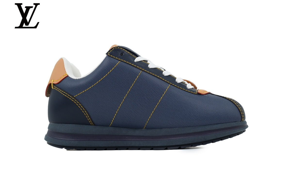 Louis Vuitton Low Top Sneaker in Navy Fabric and Leather Splicing with Two-Tone Logo