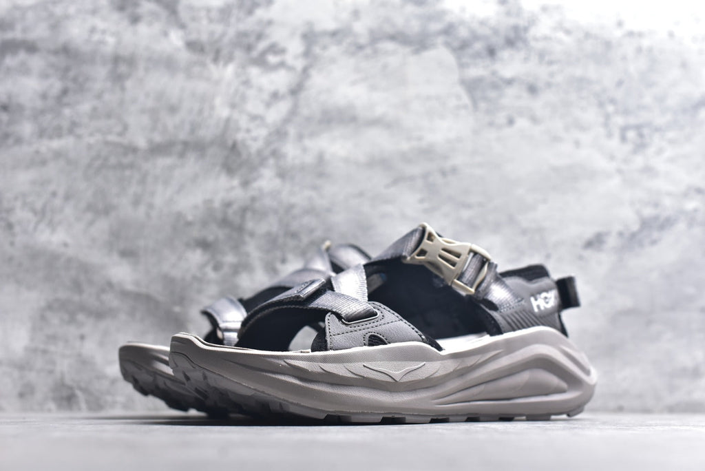 HOKA Recovery Women's Men's Shoes | Black & Gray Buckle Strap Sandals