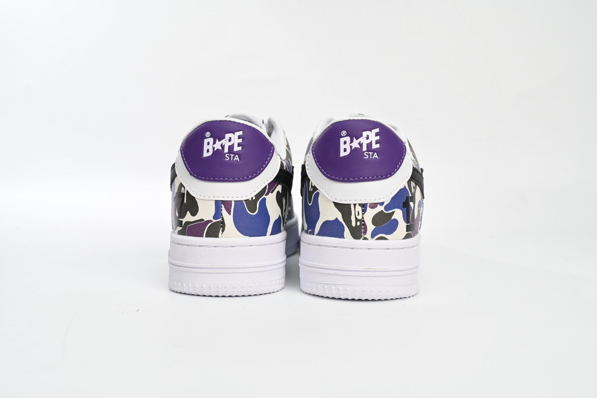 A BATHING APE BAPE STA Purple Camo & White Sneakers | Women's & Men's Skate-Inspired Shoes