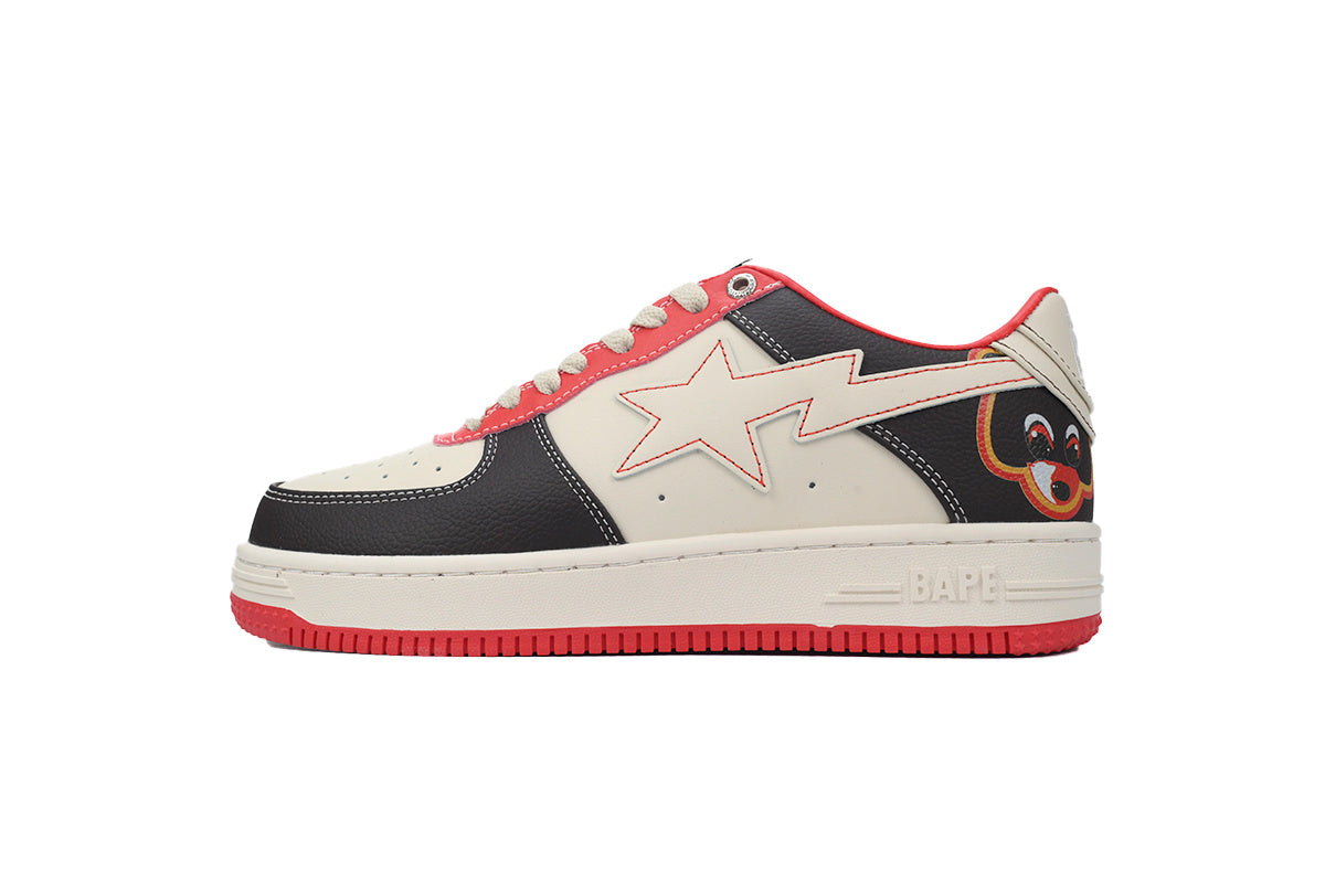 A BATHING APE BAPE STA Black, Cream & Coral Red Graphic Sneakers | Women's & Men's Skate-Inspired Shoes