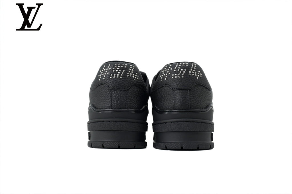 Louis Vuitton Trainer shoes for man  women Sneaker – All-Black Leather with Rhinestone Embellishment