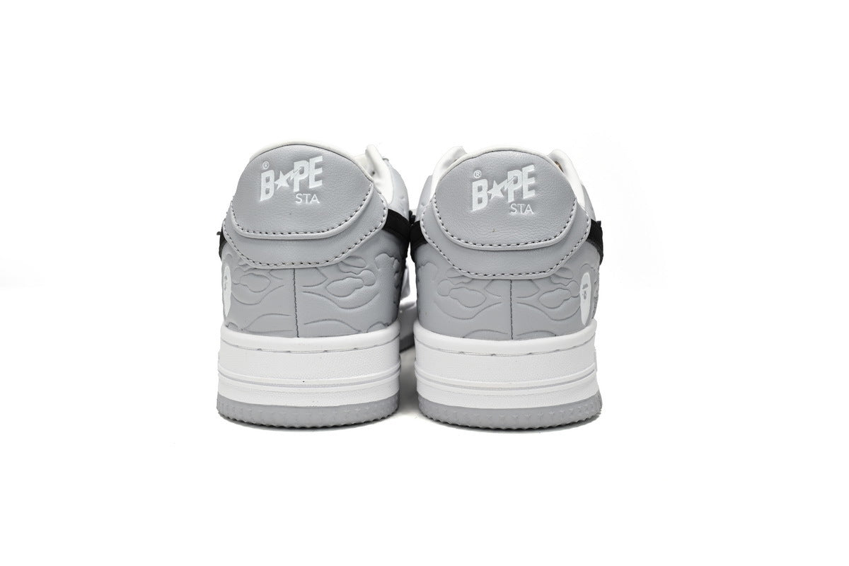 A BATHING APE BAPE STA Grey & White Embossed Camo Sneakers | Women's & Men's Skate-Inspired Shoes