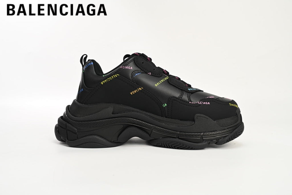 Balenciaga Triple S men's shoes  women sneakers — Black Multicolor Logo
