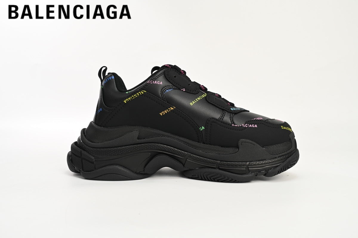 Balenciaga Triple S men's shoes  women sneakers — Black Multicolor Logo