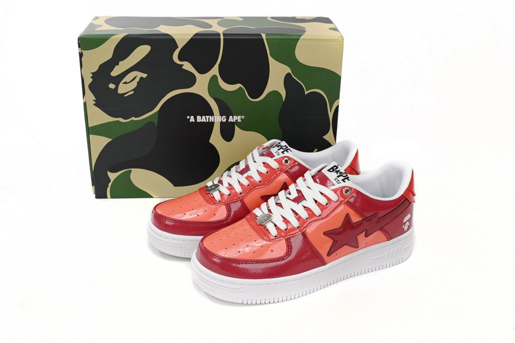 A BATHING APE BAPE STA Glossy Burgundy & Coral Sneakers | Women's & Men's Skate-Inspired Shoes