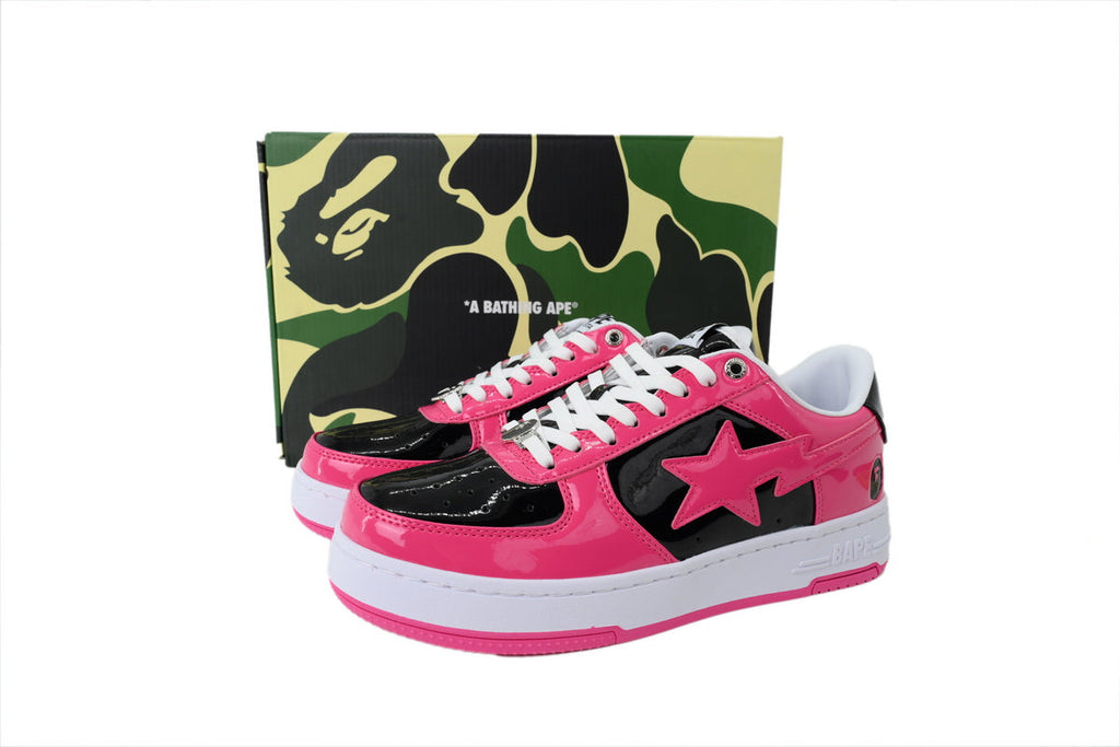 A BATHING APE BAPE STA Glossy Hot Pink & Black Sneakers | Women's & Men's Skate-Inspired Shoes