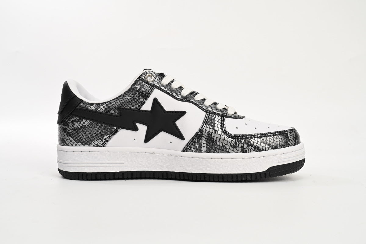 A BATHING APE BAPE STA Black & White Snakeskin-Pattern Sneakers | Women's & Men's Skate-Inspired Shoes