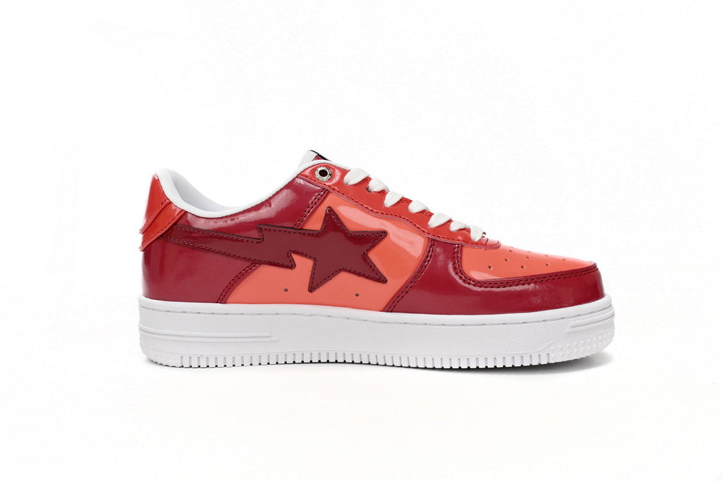 A BATHING APE BAPE STA Glossy Burgundy & Coral Sneakers | Women's & Men's Skate-Inspired Shoes