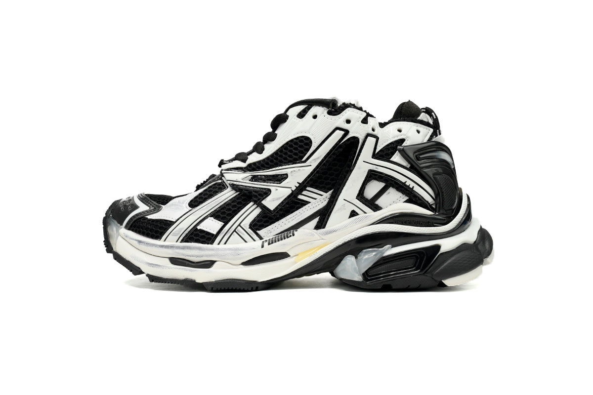 Balenciaga men's shoes Track  – Distressed Low-Top Runner Sneaker Black and White