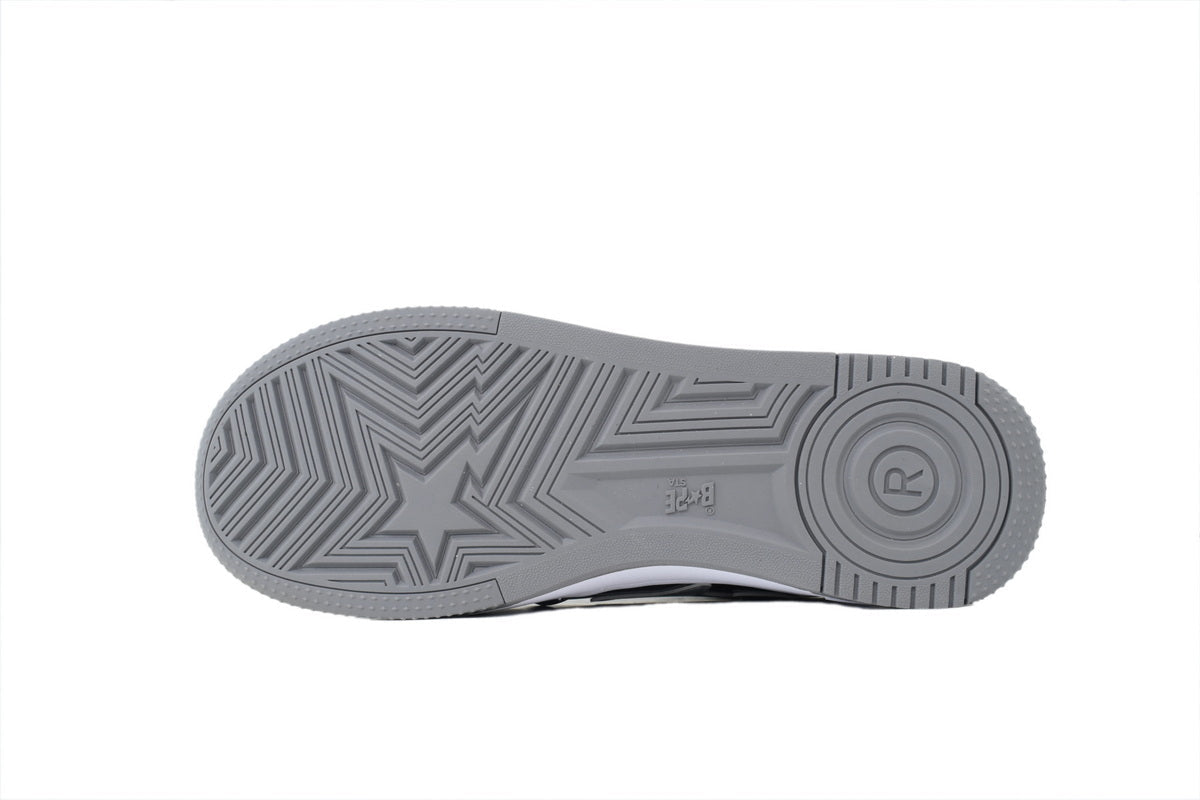 A BATHING APE BAPE STA Glossy Grey & Black White-Star Sneakers | Women's & Men's Skate-Inspired Shoes