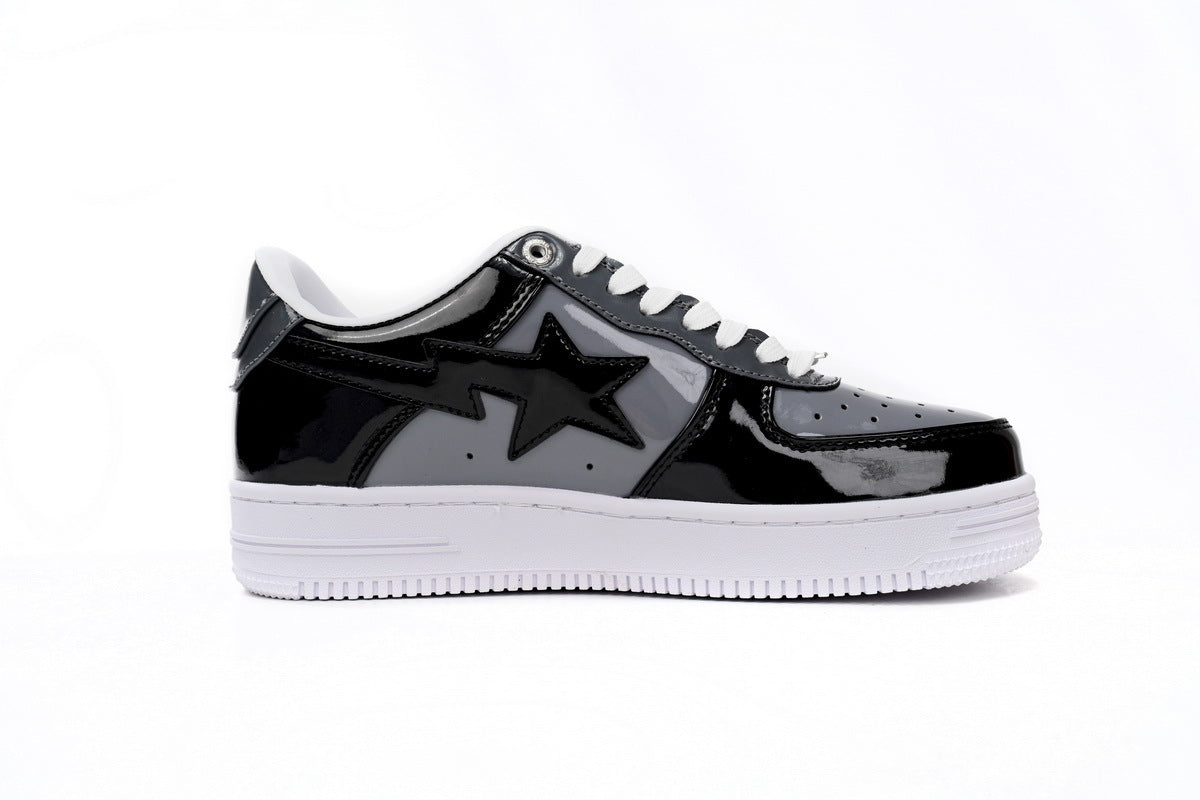 A BATHING APE BAPE STA Glossy Black & Grey Sneakers | Women's & Men's Skate-Inspired Shoes