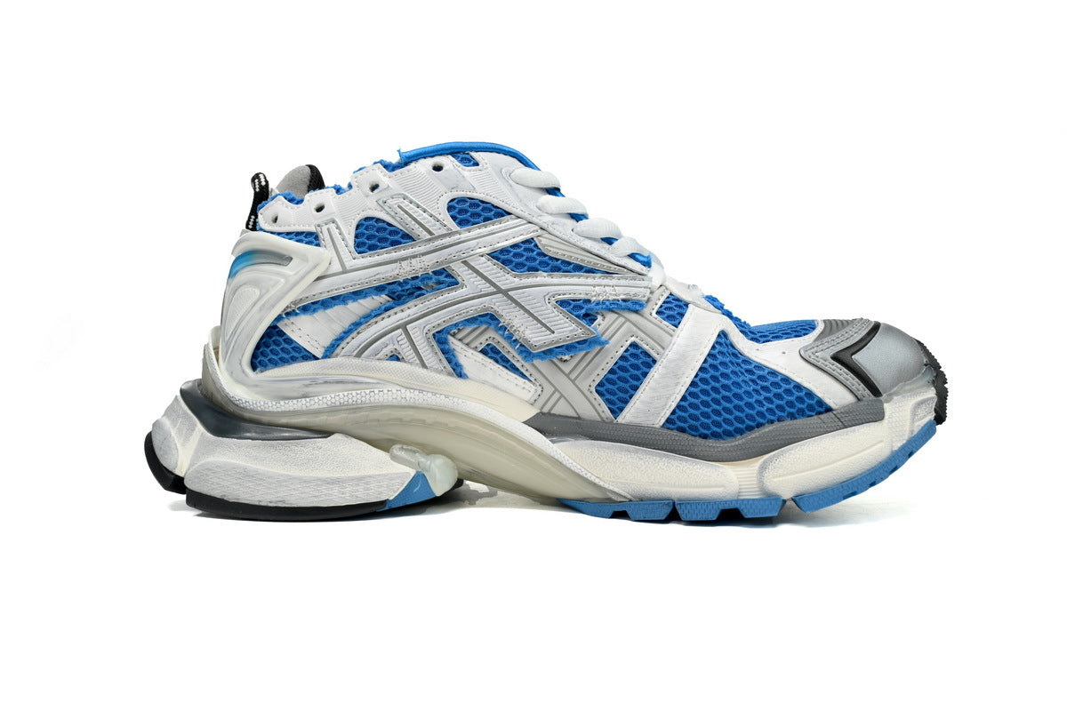 Balenciaga  men's shoes Track  Runner Sneaker – Distressed Low-Top  balenciaga runners White and blue