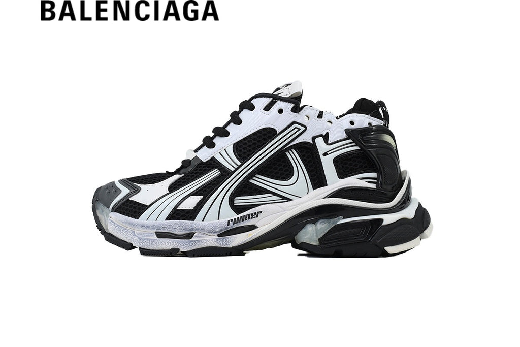 Balenciaga Runner men's shoes  women sneakers Black And White