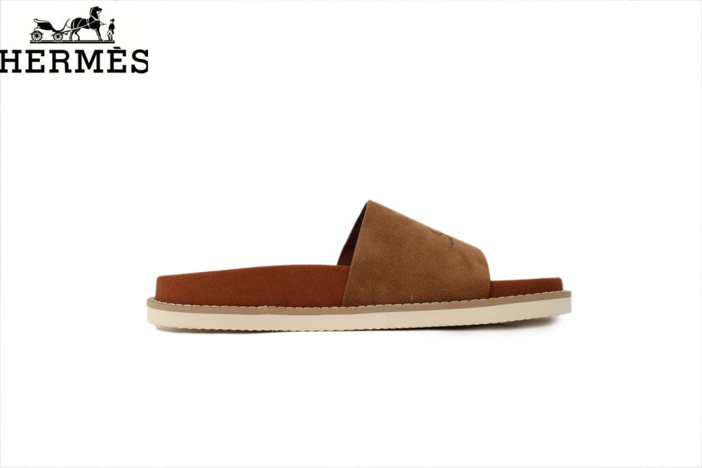 Hermès Chestnut Brown Suede Single-Band Slide Sandal