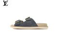 Louis Vuitton shoes for man  women Slide Sandal in Grey-Blue Suede with Double Gold Buckle