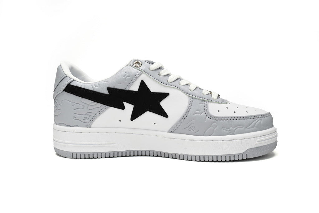 A BATHING APE BAPE STA Grey & White Embossed Camo Sneakers | Women's & Men's Skate-Inspired Shoes