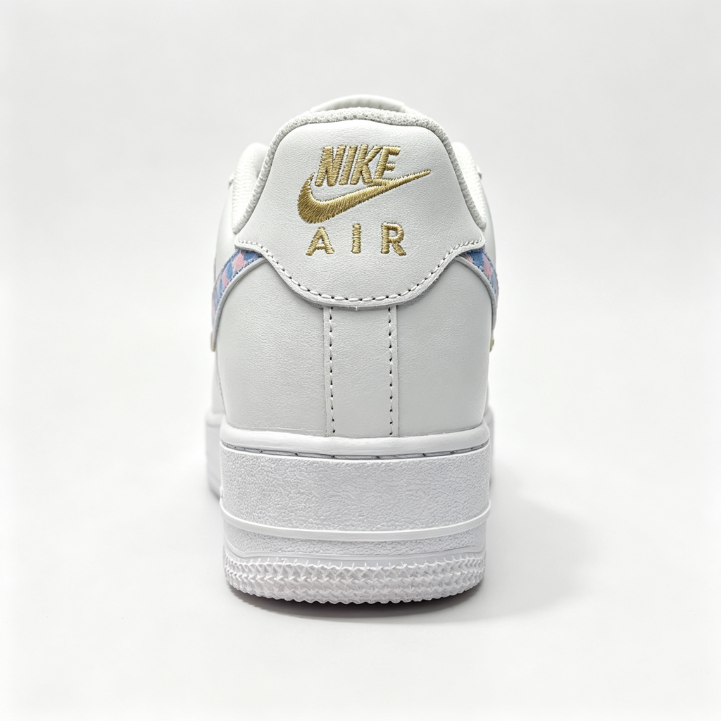 Nike Air Force 1 '07 Low Custom — Multi Mini Gold Swoosh | Pastel Camo mens low top shoes