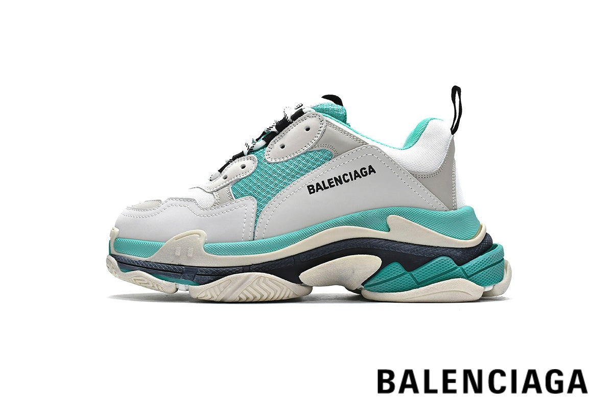Balenciaga Triple S men's shoes  women sneakers – White & Turquoise