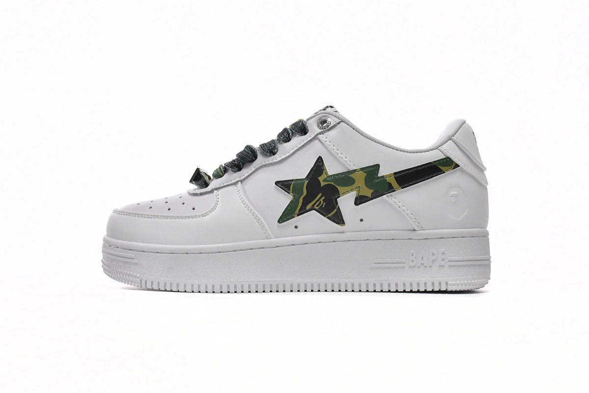 A BATHING APE BAPE STA White & Green Camo Sneakers | Women's & Men's Skate-Inspired Shoes