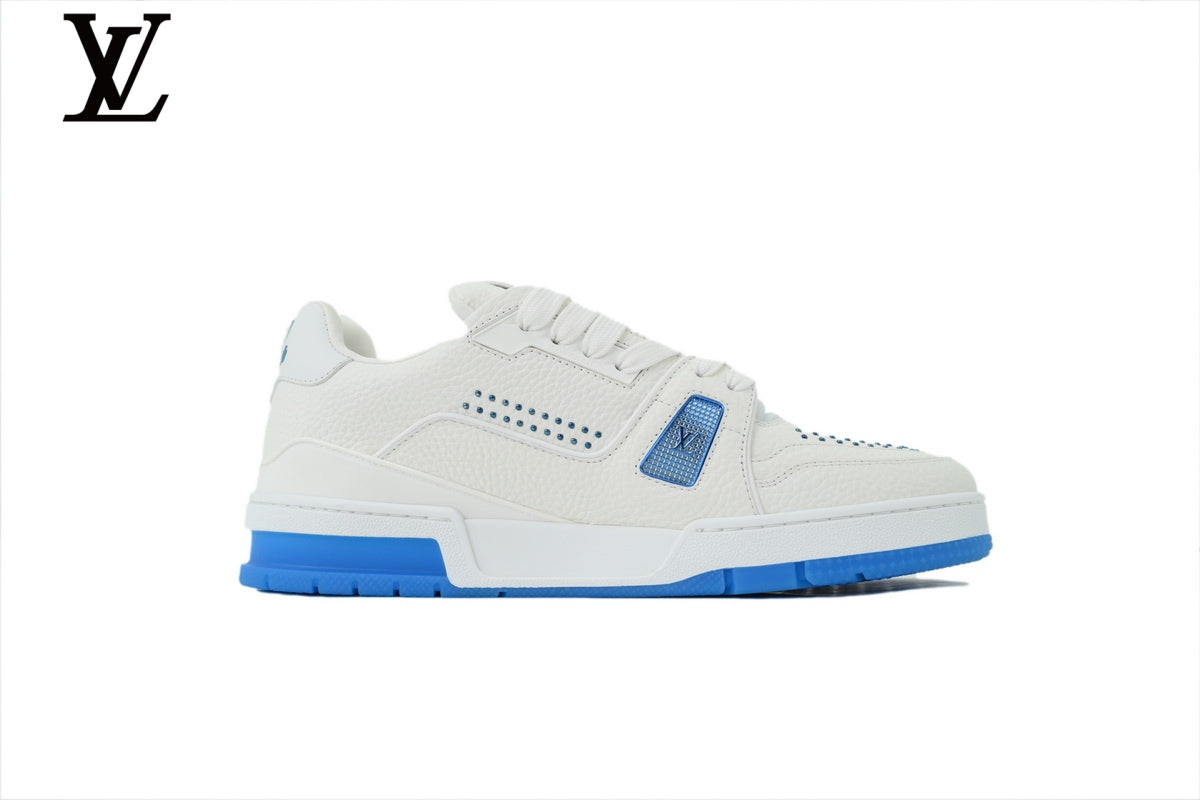Louis Vuitton  shoes for man  women  Trainer Sneaker – White, Blue & Rhinestone