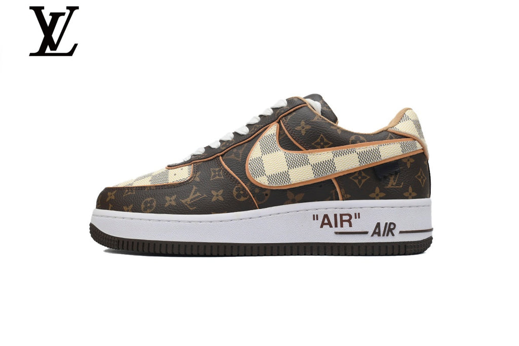 Louis Vuitton × Nike Air Force 1 Brown Monogram Checkered Sneakers shoes for man  women