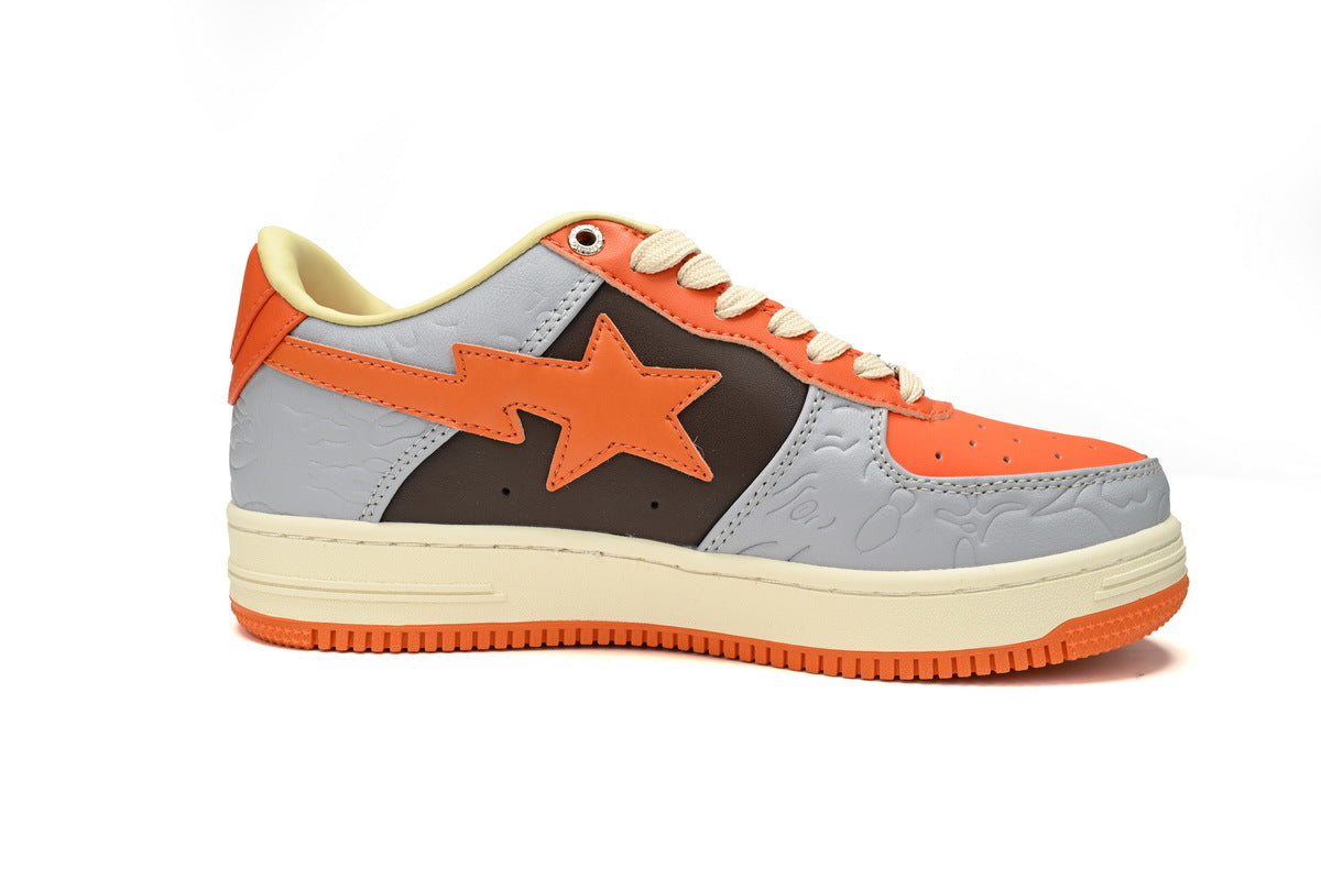 A BATHING APE BAPE STA Orange & Grey Embossed Camo Sneakers | Women's & Men's Skate-Inspired Shoes