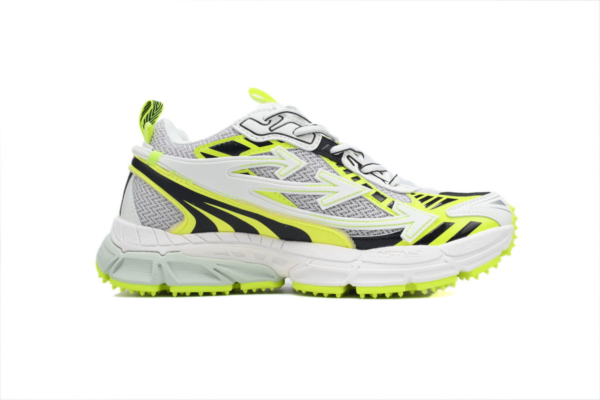 Off-White Be Right Back Women's Men's Shoes | White & Neon Yellow Mesh Retro Sneakers