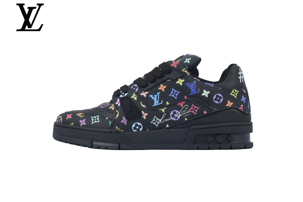 Louis Vuitton Trainer  shoes for man  women Sneaker – Black Multicolor Monogram