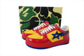A BATHING APE BAPE STA Glossy Red, Yellow & Blue Eye-Graphic Sneakers | Women's & Men's Skate-Inspired Shoes