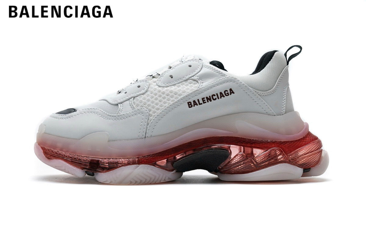 Balenciaga Triple S men's shoes  women sneakers Clear Sole Sneaker — White / Red