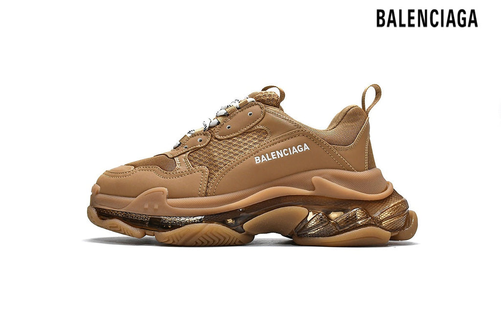 Balenciaga Triple S men's shoes  women sneakers Clear Sole Sneaker Caramel Brown