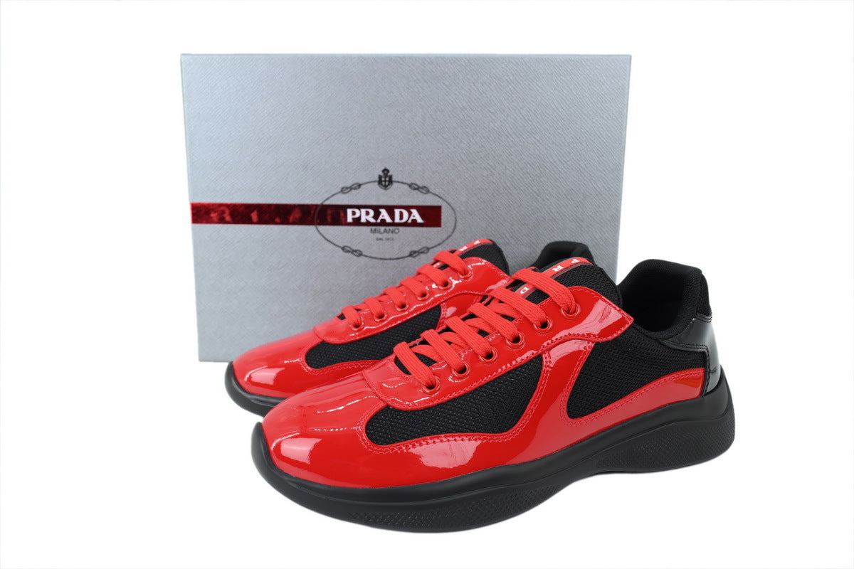Prada America's Cup Sneakers  slip ons womens  prada designer mens shoes  Red and black