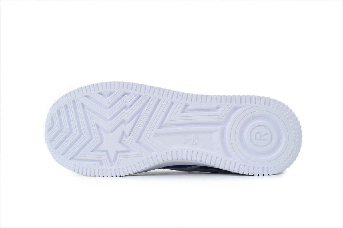 A BATHING APE BAPE STA Glossy Royal Blue & White Shark Sneakers | Women's & Men's Skate-Inspired Shoes