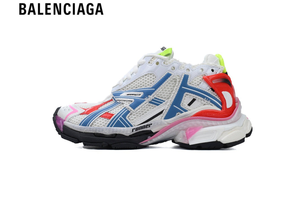Balenciaga Runner men's shoes  women sneakers — White Mesh & Bright Pink Synthetic Overlays