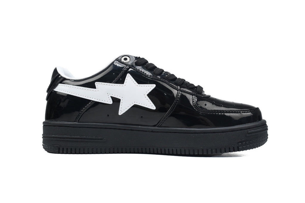 A BATHING APE BAPE STA Glossy Black & White-Star Sneakers | Women's & Men's Skate-Inspired Shoes