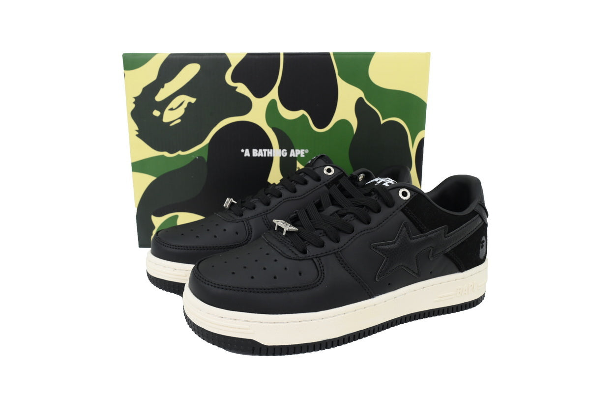 A BATHING APE BAPE STA Black & Cream Tonal-Star Sneakers | Women's & Men's Skate-Inspired Shoes