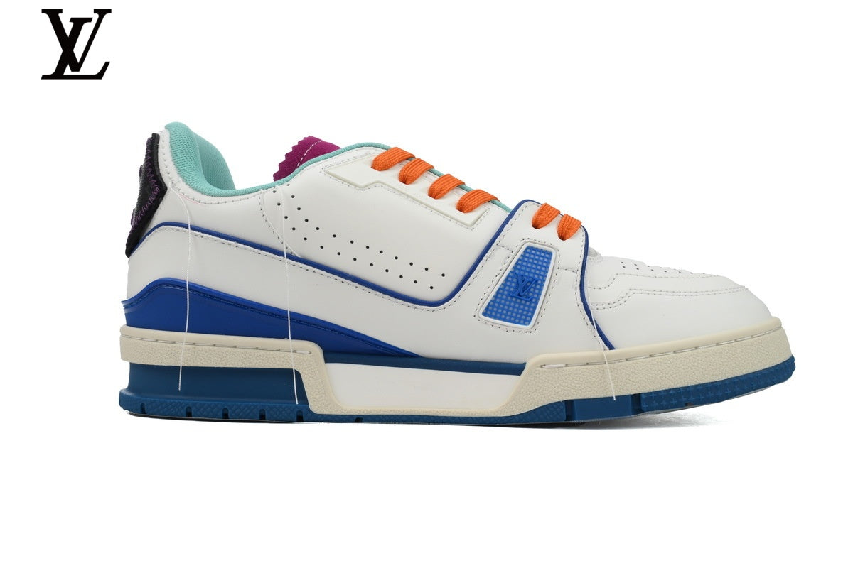 Louis Vuitton LV shoes for man  women Trainer Sneaker – White & Blue Multi
