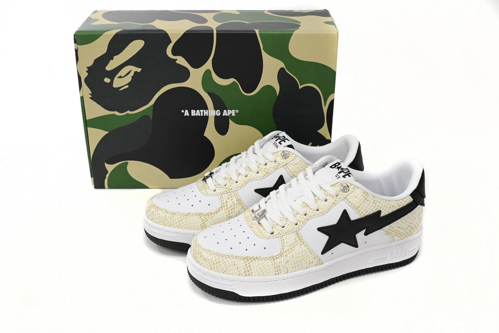 A BATHING APE BAPE STA Cream Snakeskin-Pattern Sneakers | Women's & Men's Skate-Inspired Shoes