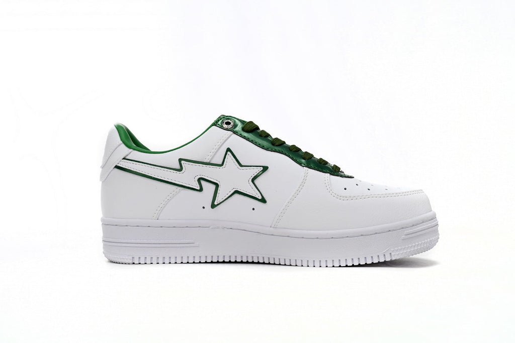 A BATHING APE BAPE STA White & Green Outline Sneakers | Women's & Men's Skate-Inspired Shoes