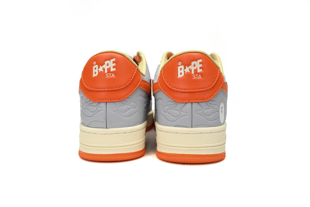 A BATHING APE BAPE STA Orange & Grey Embossed Camo Sneakers | Women's & Men's Skate-Inspired Shoes