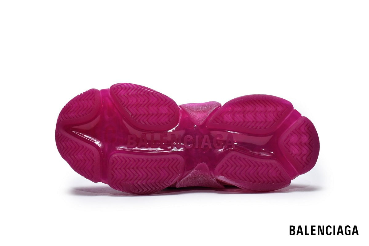 Balenciaga Triple S men's shoes  women sneakers – Fuchsia & Clear Sole