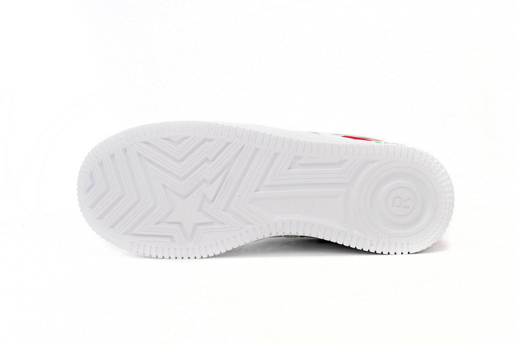 A BATHING APE BAPE STA Glossy Red, Green & White Sneakers | Women's & Men's Skate-Inspired Shoes