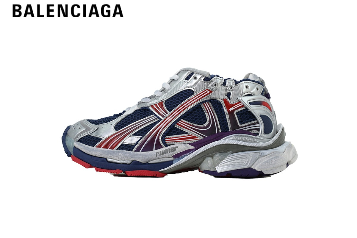 Balenciaga Runner Mid Sneaker — Navy Mesh, Silver, Red & Purple Synthetic Overlays