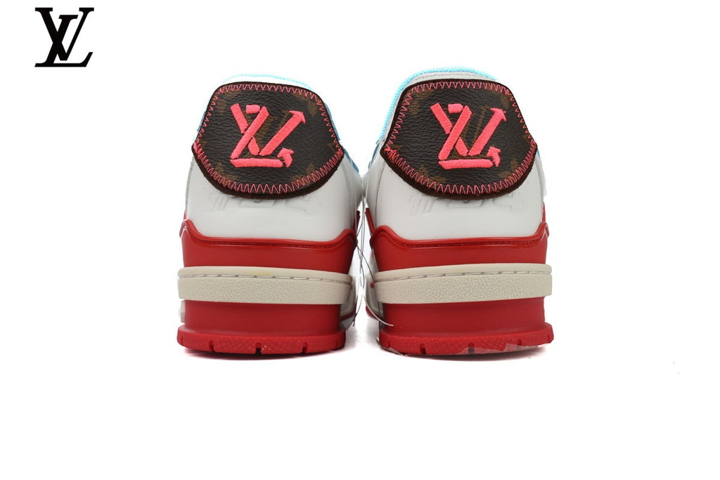 Louis Vuitton LV shoes for man  women Trainer Sneaker – White, Red & Blue