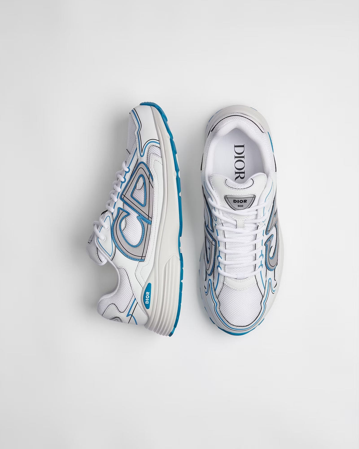Dior B30 Women's & Men's Shoes - White / Silver Grey / Turquoise Blue Sneakers