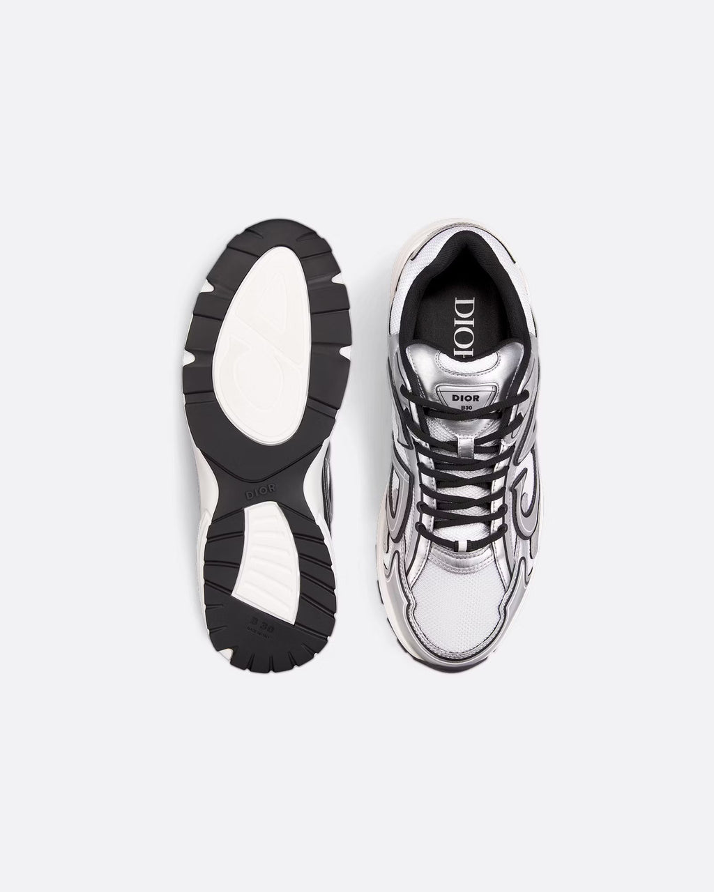 Dior B30 Women's & Men's Shoes - Metallic Silver / Black / White Sneakers