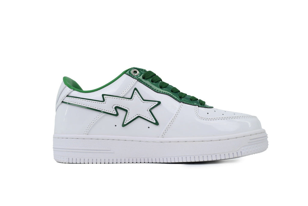 A BATHING APE BAPE STA White & Green Outline-Star Sneakers | Women's & Men's Skate-Inspired Shoes