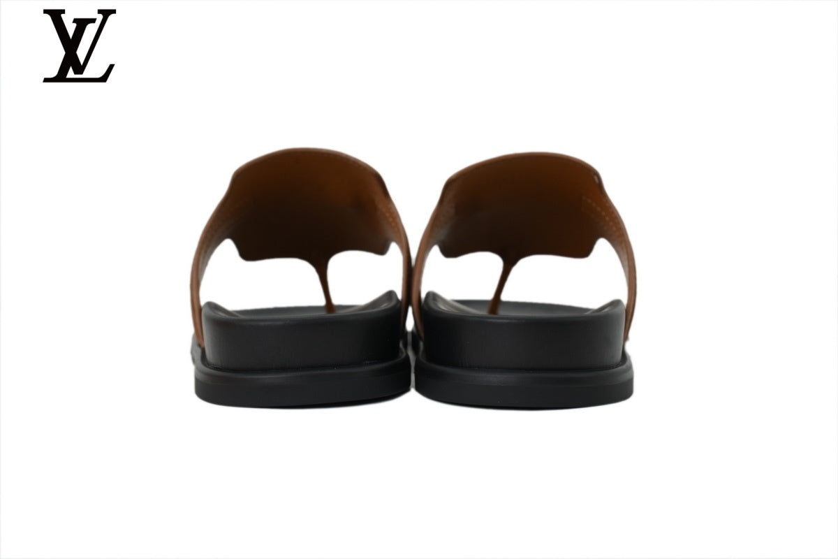 Louis Vuitton Flip Flop Sandal in Brown with Metal Buckle