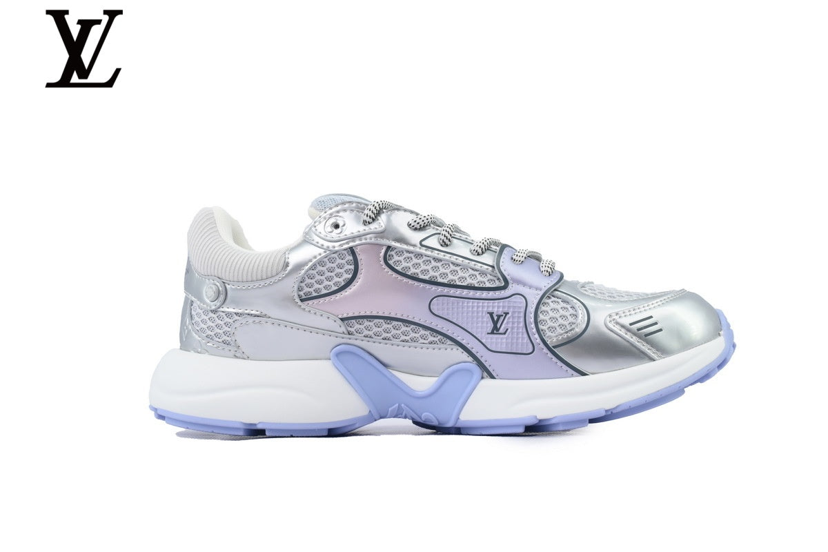 Louis Vuitton Low Top Sneaker – Silver & Lavender Metallic Leather & Mesh with White Midsole