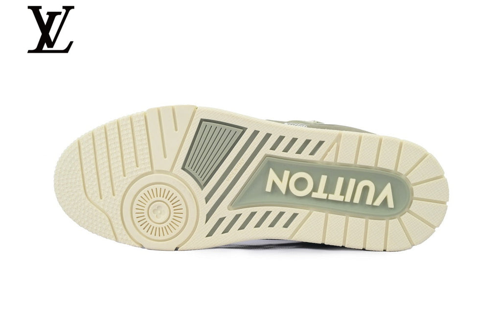 Louis Vuitton Low Top Trainer – White & Sage Green Mixed Leather & Suede